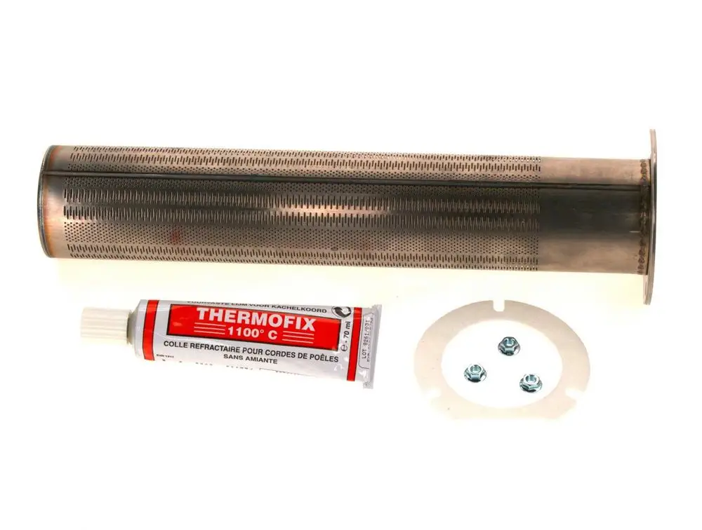 BOSCH Brennstab und Thermofix-Kleber, montiert mit einer runden Halterung und Schrauben. Geeignet für Anwendungen im Bereich Heizungstechnik.
